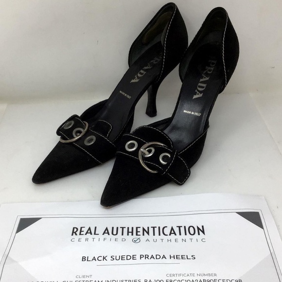 Prada Womens Black Suede Pointed Toe Slip On Vintage Kitten Heels 37 - Picture 2 of 8